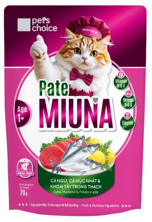 Pate MIUNA cá ngừ, cá nục Nhật và khoai tây trong thạch – 70g