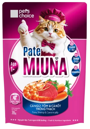 Pate MIUNA cá ngừ, tôm và cà rốt trong thạch – 70g